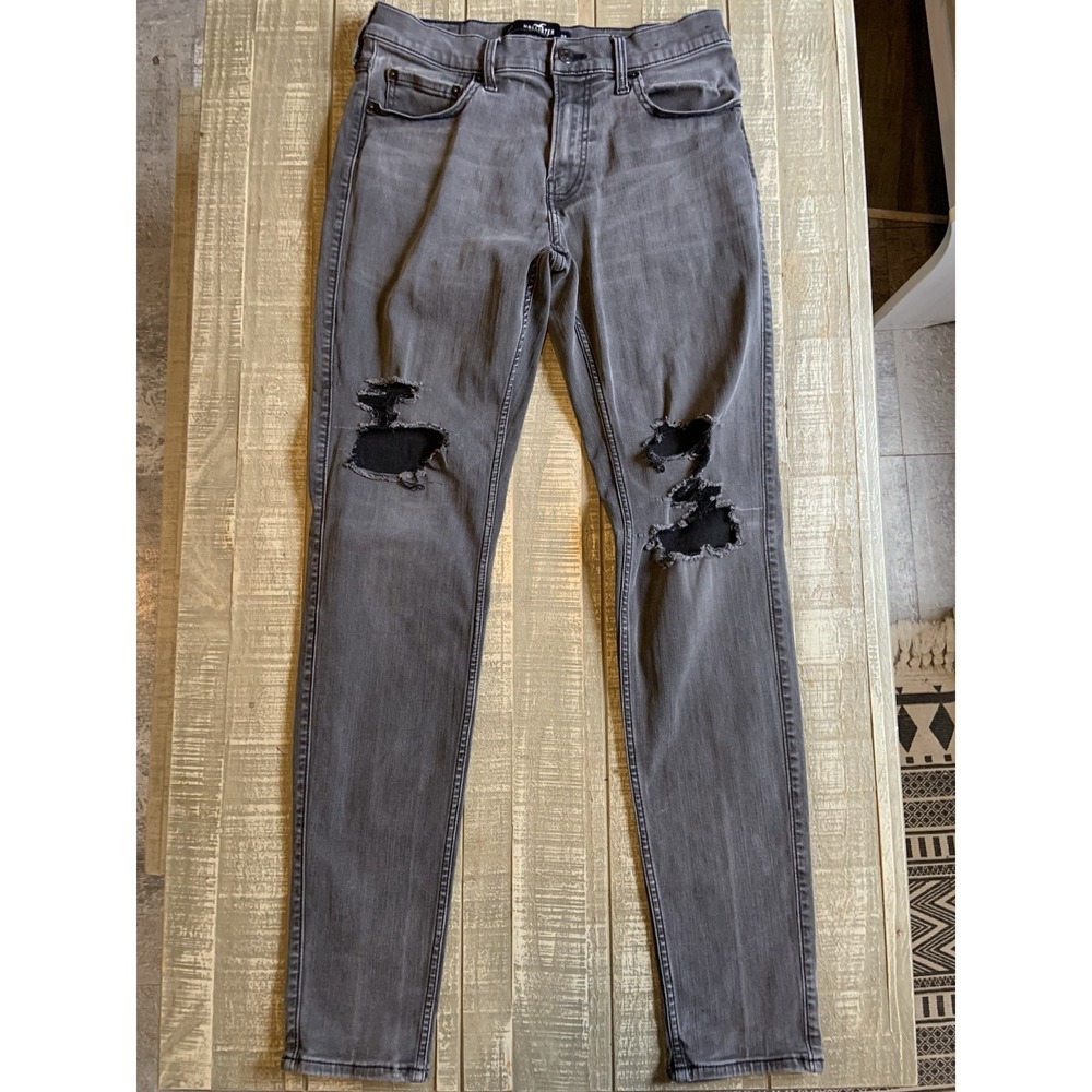 Hollister California Men's Slim Fit Skinny Jeans Denim Size 32x34 Gray Dark Wash